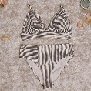 Brown and White High Wasted Two Piece